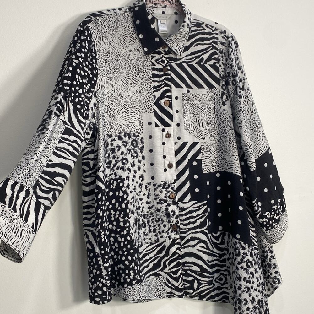 Multiples Boho Top Mixed Media Patchwork Asymmetr… - image 4